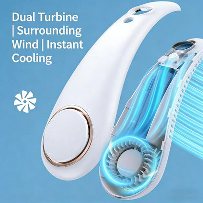 🎖️New Mini Neck Mounted Fan Portable Bladeless Neck USB Rechargeable Air Cooler