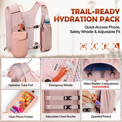 🎖️Lightweight 500ml Waterproof Phone Pocket Adjustable No-Bounce Straps Running Hydration Vest Trail Outdoor Bags for Hiking