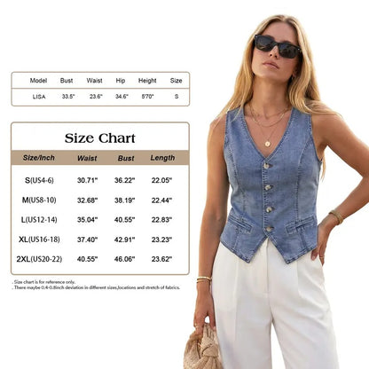 🎖️Fashion Women's Stretchy Denim Slim Fit Vest V-Neck Sleeveless