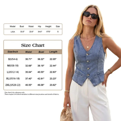 🎖️Fashion Women's Stretchy Denim Slim Fit Vest V-Neck Sleeveless