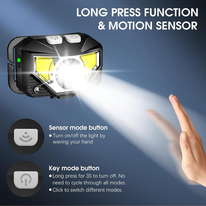 🎖️Headlamp Flashlight, Lumen Ultra-Light Bright LED Rechargeable Headlight with White Red Light