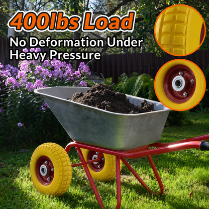 🔥Flat Free Wheelbarrow Tire and Wheel, 16" Puncture Proof