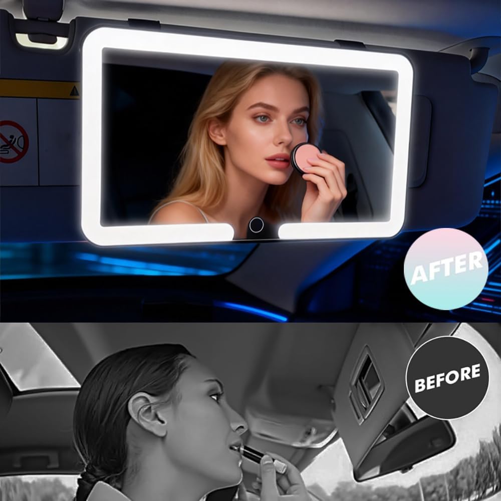🎖️Universal Car Sun Visor Vanity Mirror with LED Lights & Touch Dimming