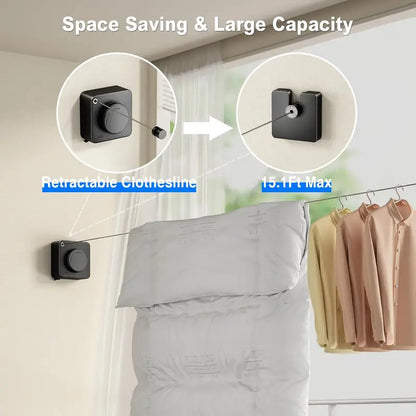 🔥Wall Mount Invisible Stainless Steel Washing Line with Slow Retraction Design🏠