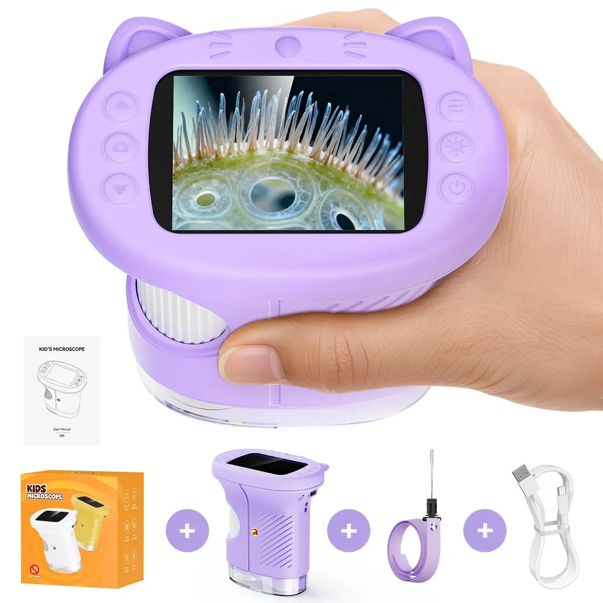 🔥【2026 Upgrade】1000X Handheld Microscope for Kids with 4K 2.0" Screen, Photo & Video Camera