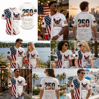 ✨USA 250th Anniversary Baseball Jersey Patriotic American Flag Eagle Button Down Shirt