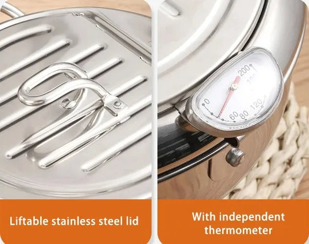 ✨Stainless Steel Frying Pot with Thermometer and Oil Drip Drainer Rack🎉