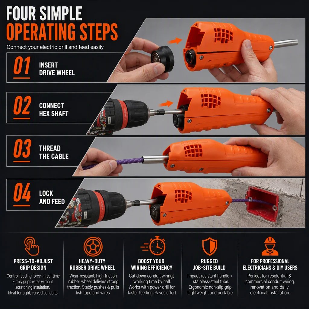 🔥🔌 Electrician Wire Threader Kit — Drill-Powered, Tension Control, Fast Wiring