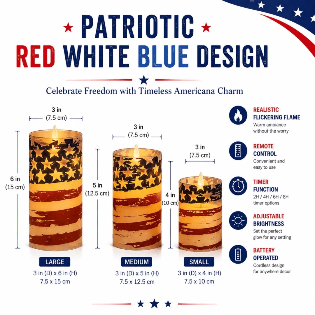 ✨3-Piece Set - Patriotic Flameless Candles (With Remote Control)