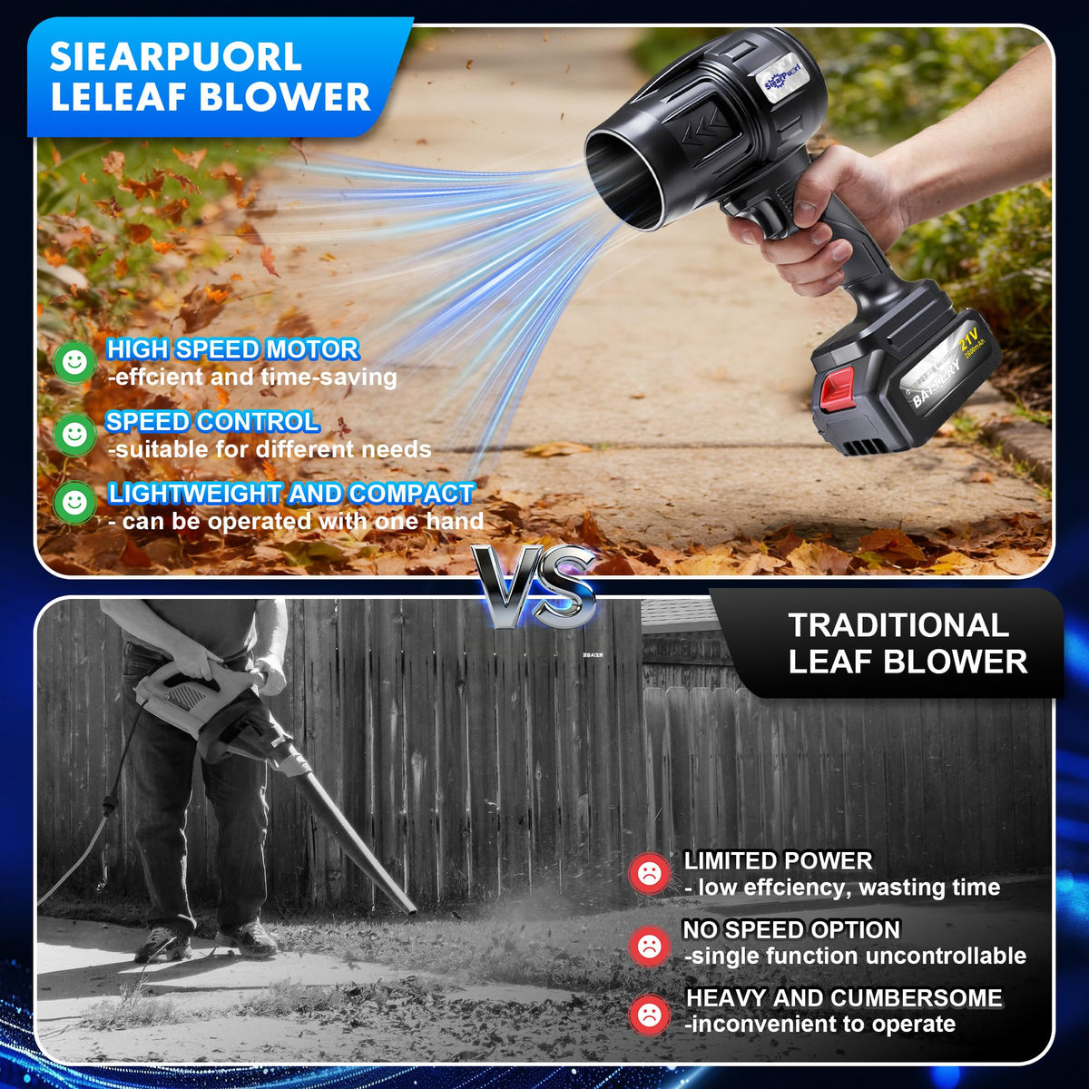 🔥21V Cordless Leaf Blower with Batteries and Charger–980000RPM,Lightweight High-Speed Air Blower for Lawn Care