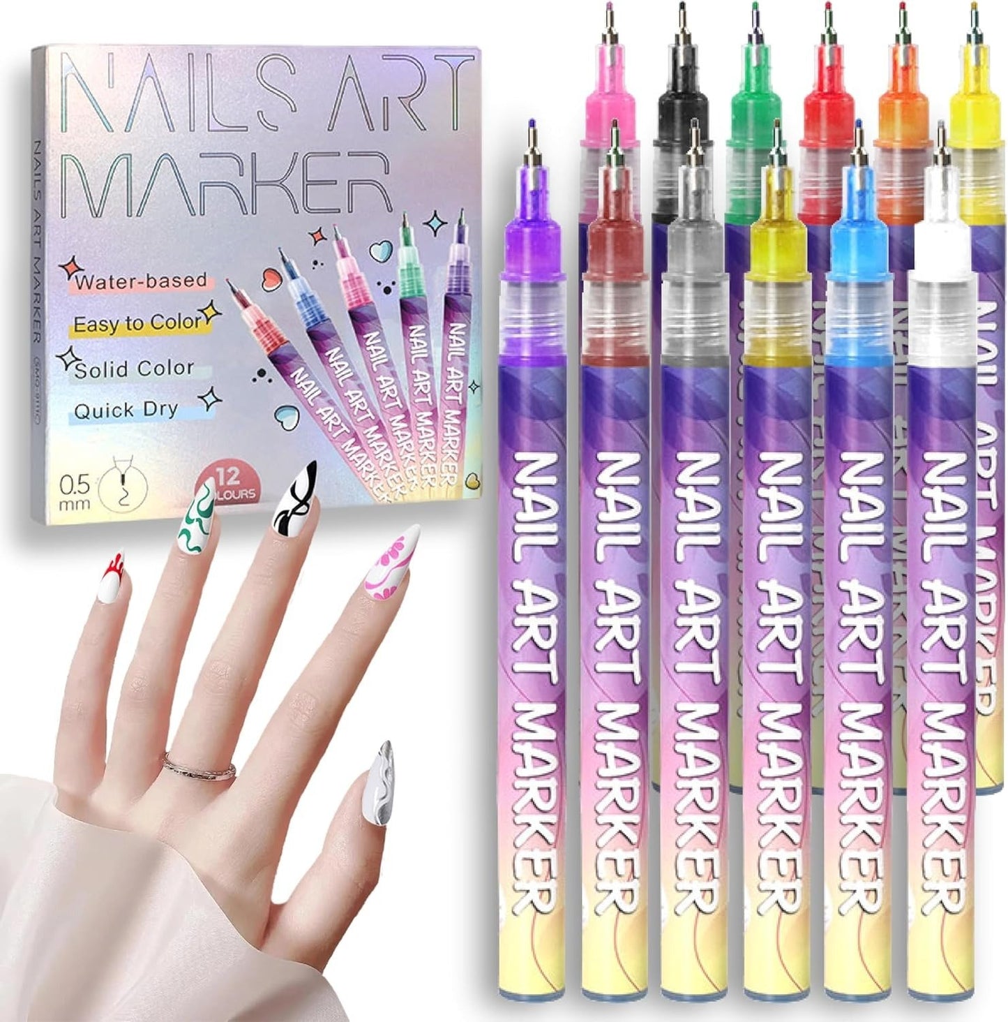 🎖️🎨12 Colors Nail Art Pens Set