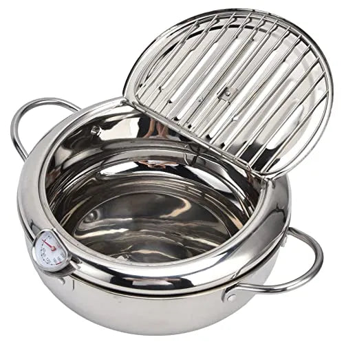 ✨Stainless Steel Frying Pot with Thermometer and Oil Drip Drainer Rack🎉