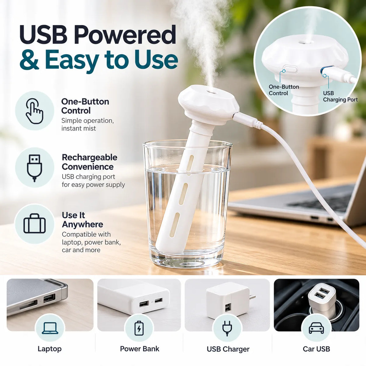 🎁Portable Mini USB Humidifier – Compact Cool Mist for Home & Travel
