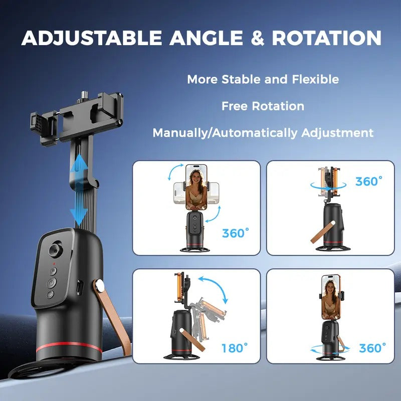 🎖️Auto Face Tracking Phone Holder with Gesture Control, 360° Auto Rotating