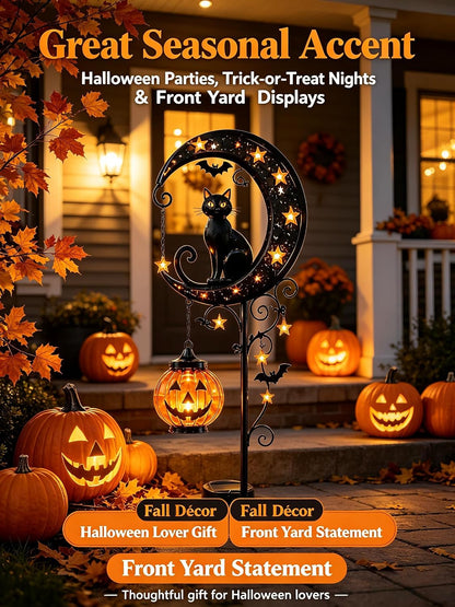 🎖️Solar Halloween Black Cat & Pumpkin Moon Garden Stake Light