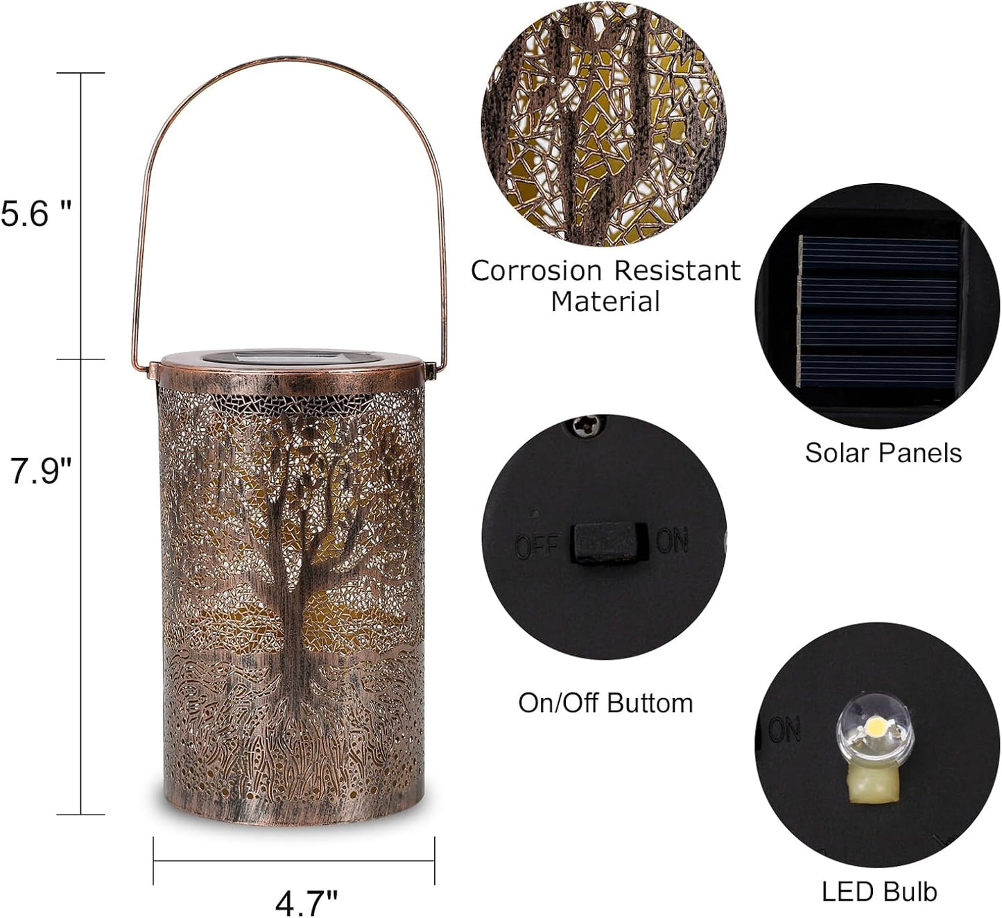 🎖️Solar Lantern Outdoor, Tree of Life Metal Hanging Light Waterproof