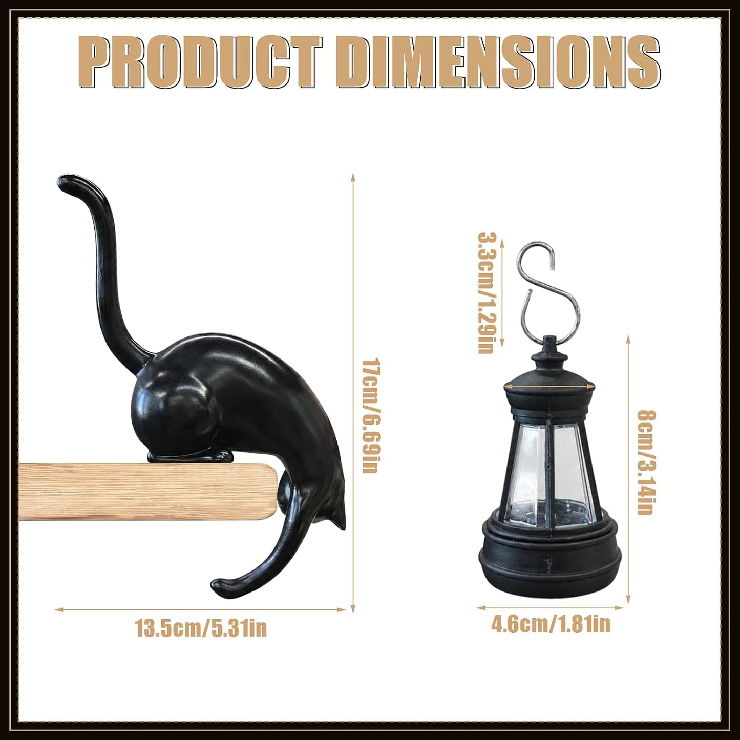 🎖️Cat with Lantern Shelf Decor, Cat Figurine with LED Bookshelf Decor Cat