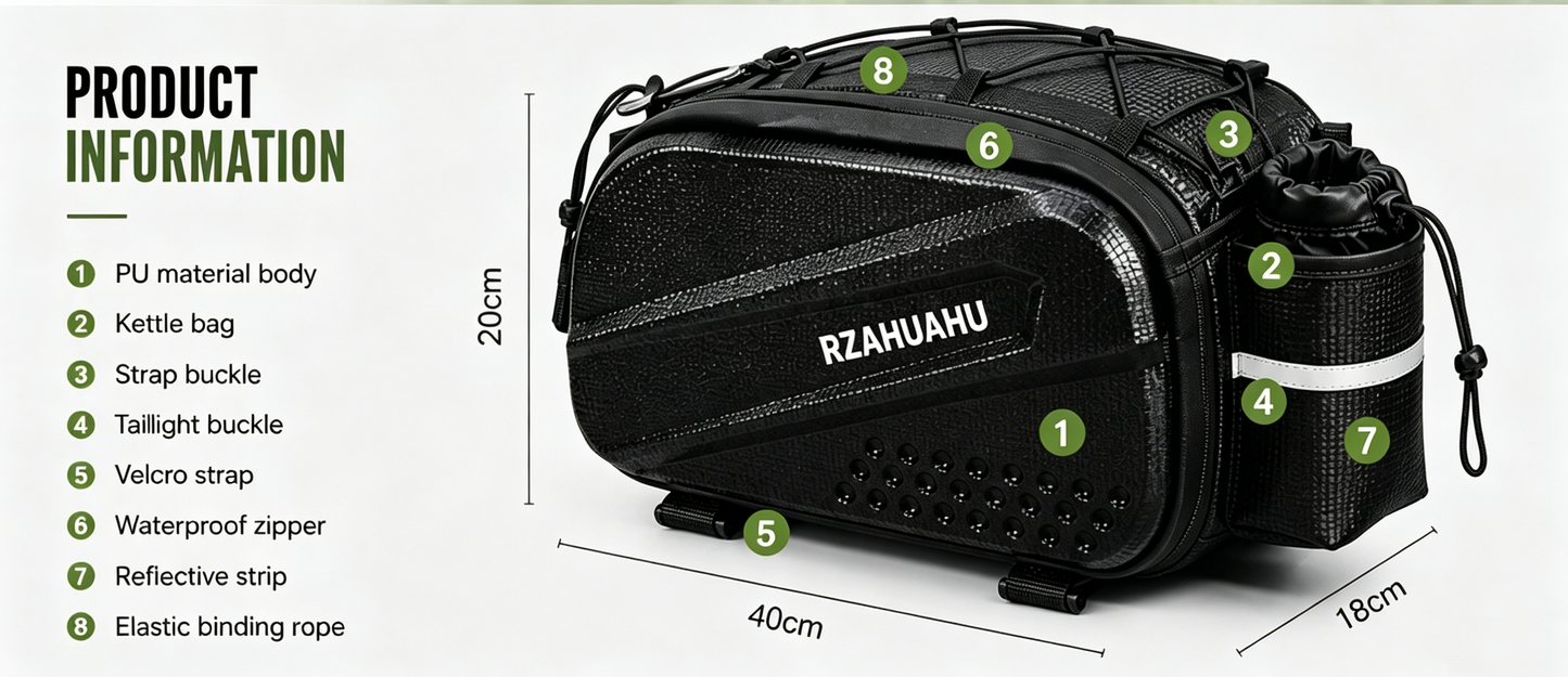 ✨RZAHUAHU Bike Rear Rack Bag, Waterproof Bicycle Trunk Pannier Bag