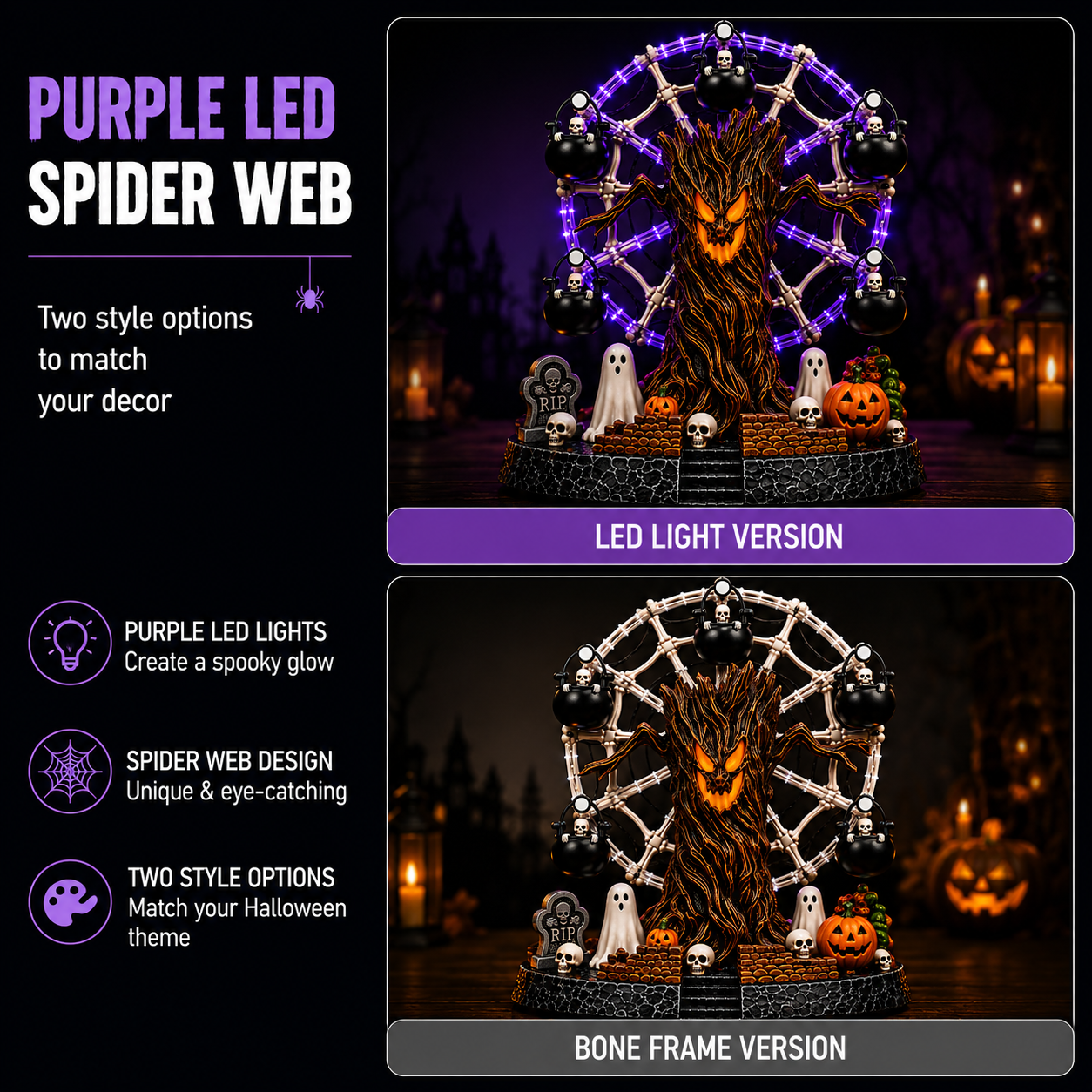 🔥Lighted Halloween Ferris Wheel Resin Decoration with Haunted Tree and Ghosts 👻