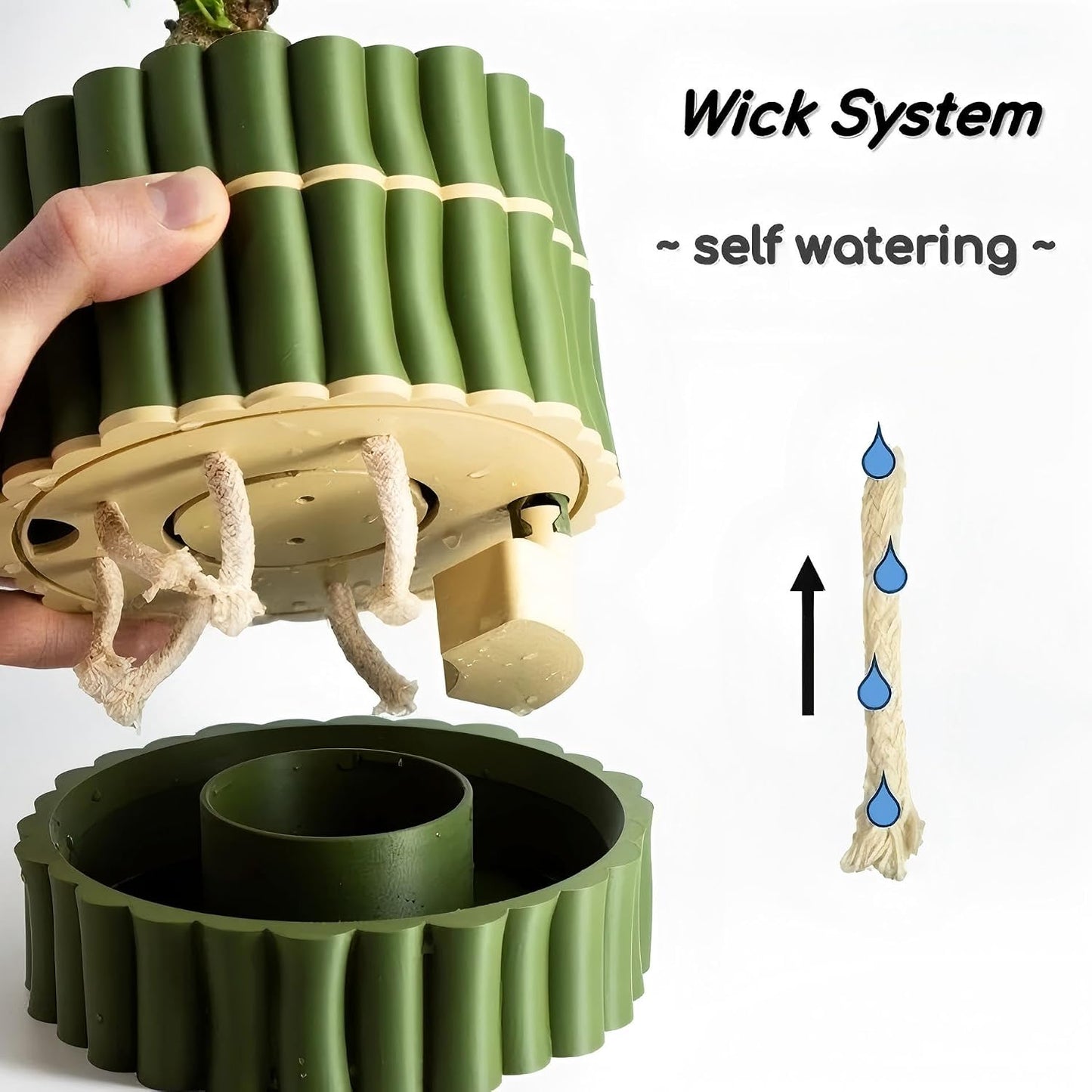 🎖️Self Watering Plant Pot with Bamboo Buddy Water Level Indicator