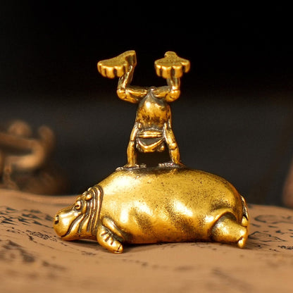 🎖️Reversible Frog & Hippo Sculpture – Solid Brass Whimsical Desk Art