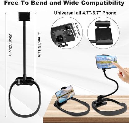 🎖️Neck Cell Phone Holder, Hand Free Flexible Gooseneck Phone Stand for Bed