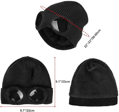 🎖️MansWill Winter Beanie Hat with Removable Goggles for Men & Women