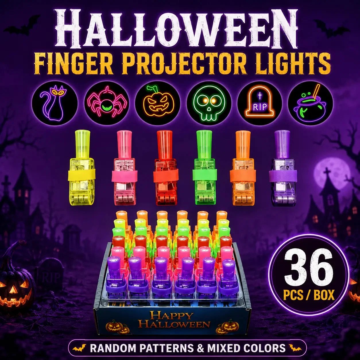 🔥👻  Halloween Finger Projector Rings – LED Party Favors for Kids