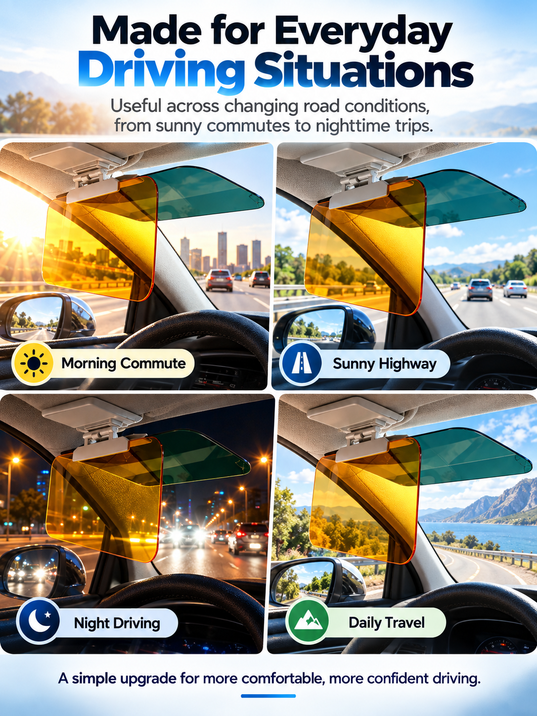 🔥Adjustable Car Anti-Glare Sun Visor • Day & Night Dual-Color Driving Shield