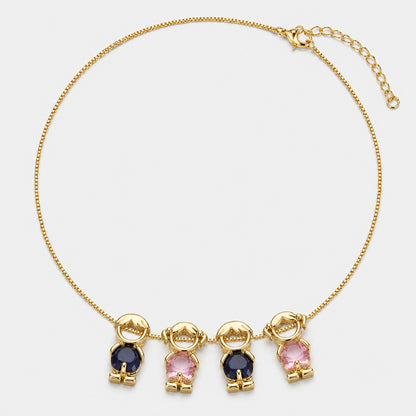 🔥Brass Custom Heart Birthstone Necklace With 1-6 Family Charms