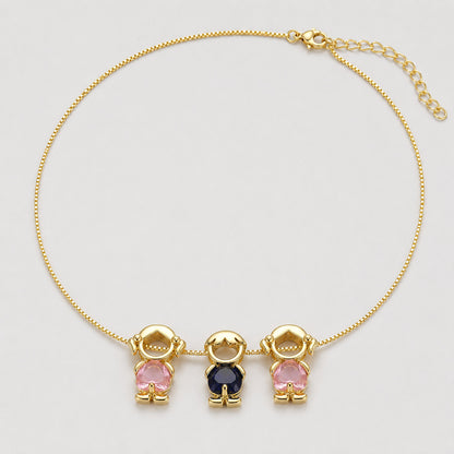 🔥Brass Custom Heart Birthstone Necklace With 1-6 Family Charms