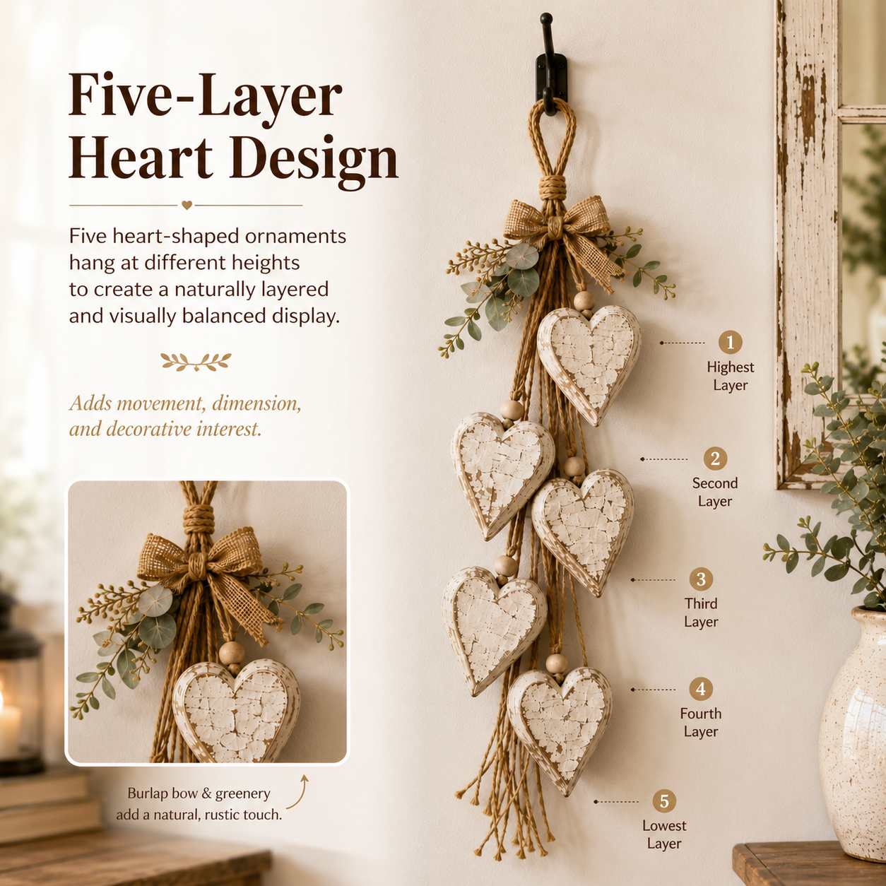 🔥🤎 Hanging Heart Wall Decor