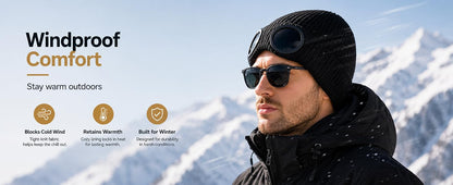 🎖️MansWill Winter Beanie Hat with Removable Goggles for Men & Women