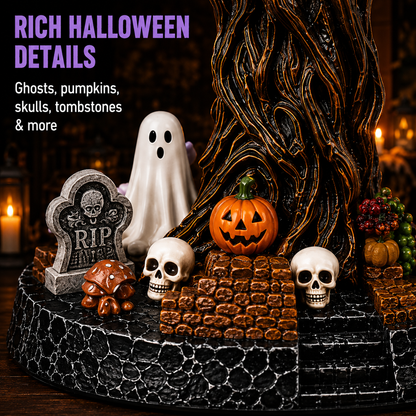 🔥Lighted Halloween Ferris Wheel Resin Decoration with Haunted Tree and Ghosts 👻