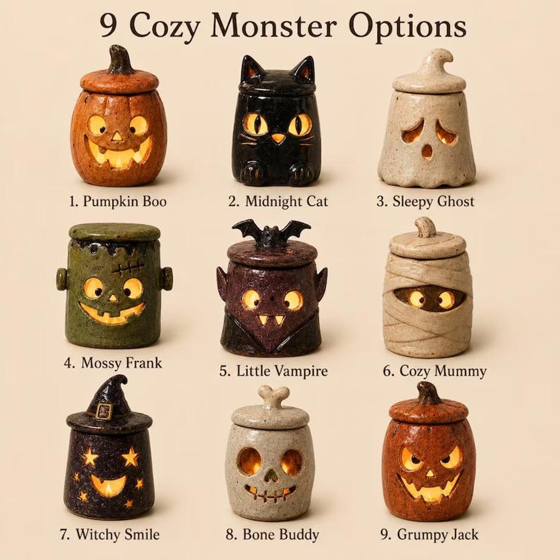 🎖️Monster Tea Light Holder, Handmade Ceramic Halloween Candle Holder