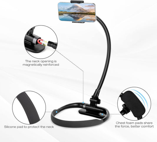 🎖️Neck Cell Phone Holder, Hand Free Flexible Gooseneck Phone Stand for Bed