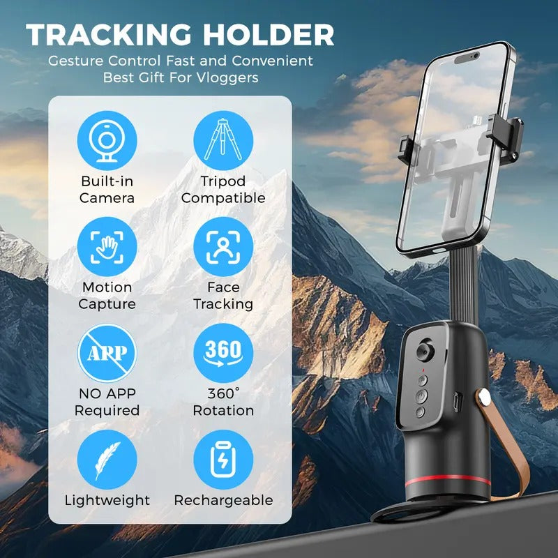 🎖️Auto Face Tracking Phone Holder with Gesture Control, 360° Auto Rotating