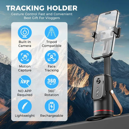 🎖️Auto Face Tracking Phone Holder with Gesture Control, 360° Auto Rotating