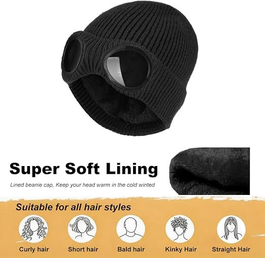 🎖️MansWill Winter Beanie Hat with Removable Goggles for Men & Women