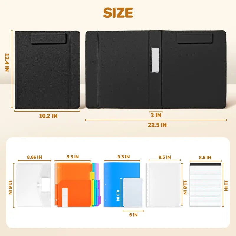 🎖️PU Leather 3-Ring Binder Clipboard with Storage & Magnetic Clip