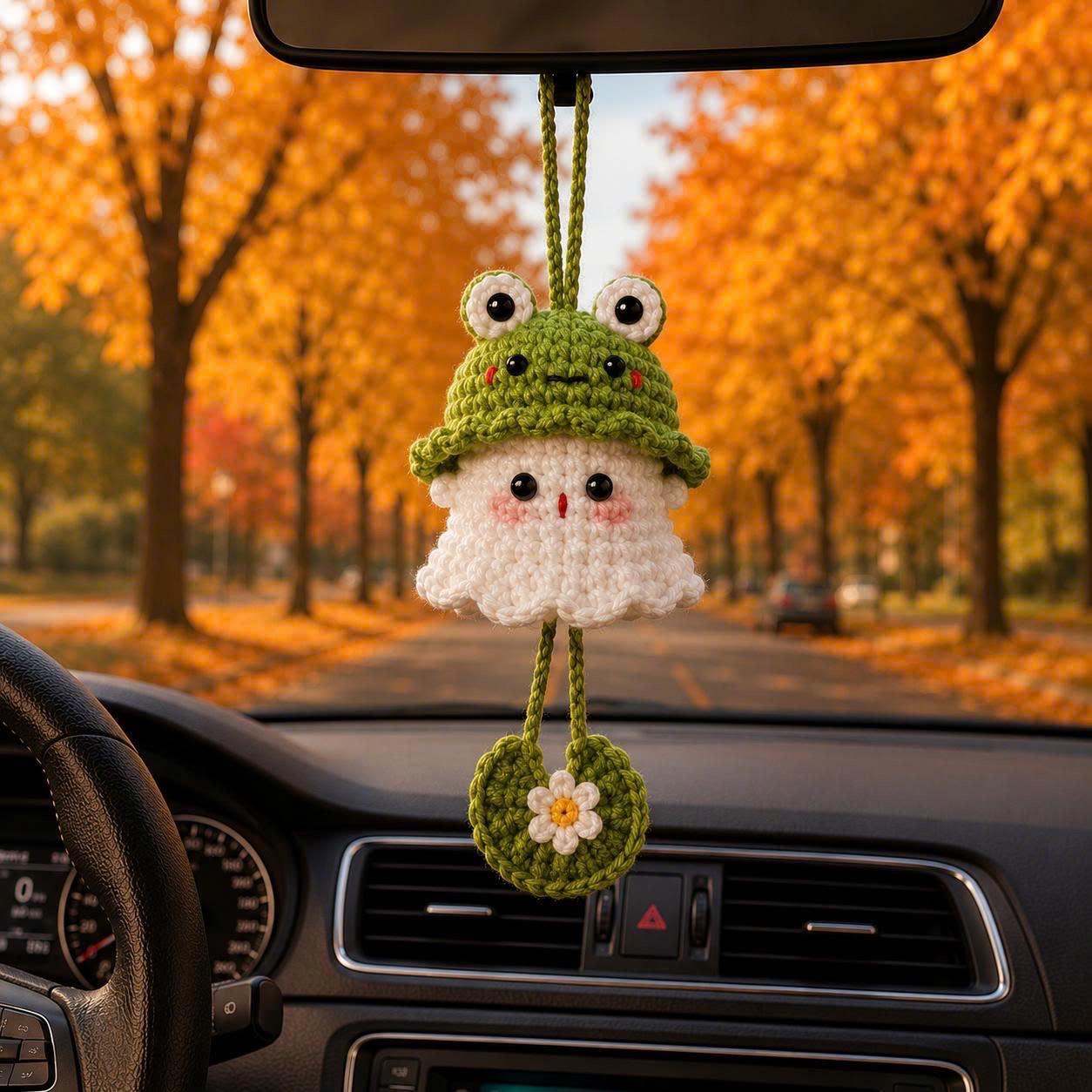 🎖️Halloween 2026 Crochet Ghost Car Charm, Handmade Mirror Accessory