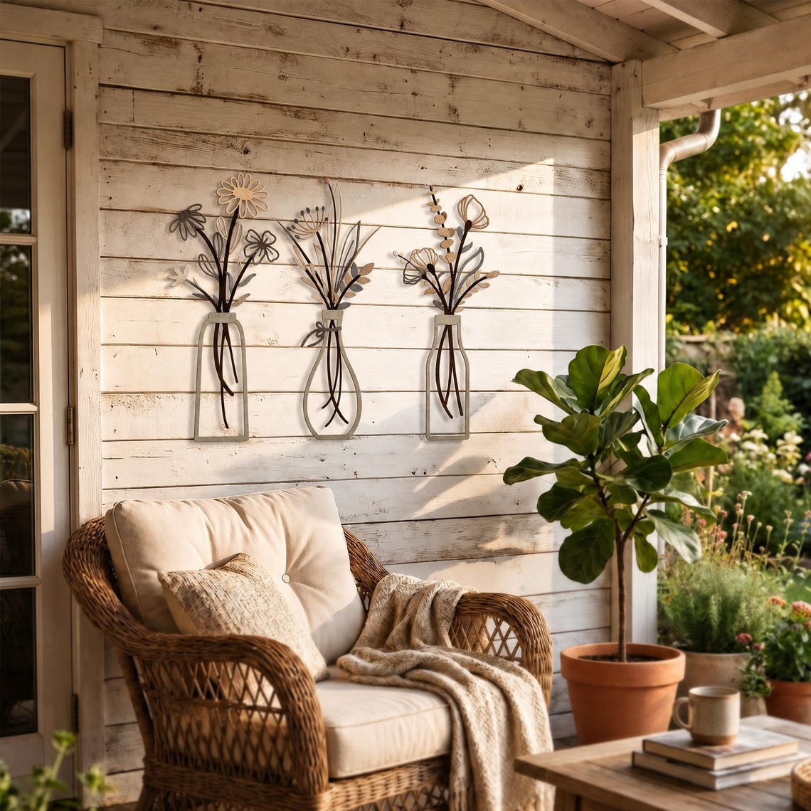 🎖️3 Pieces Metal Flowers Wall Arts - Rustic Farmhouse Style Décor Metal Wall Art