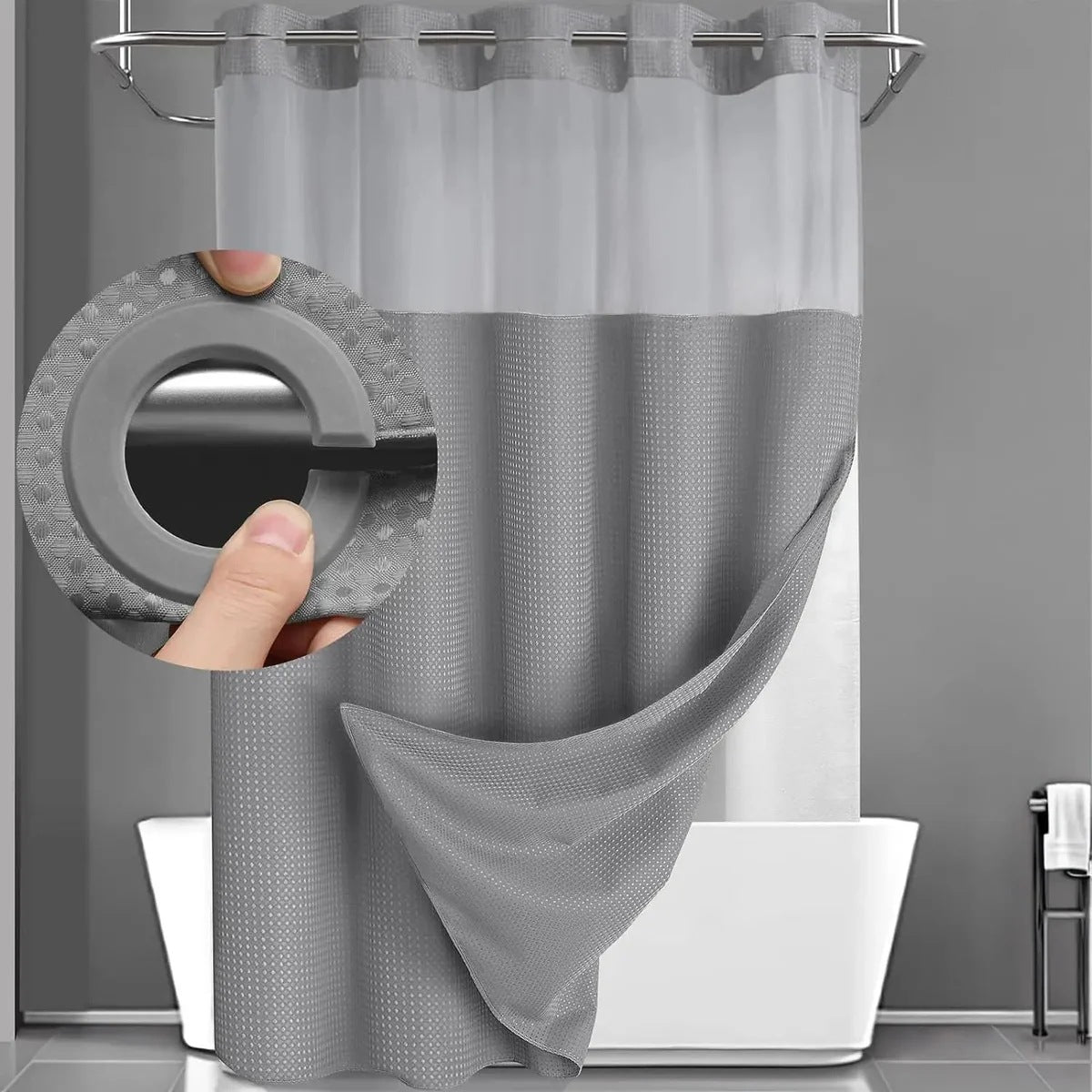 🔥No Hook Shower Curtain with Snap in Liner