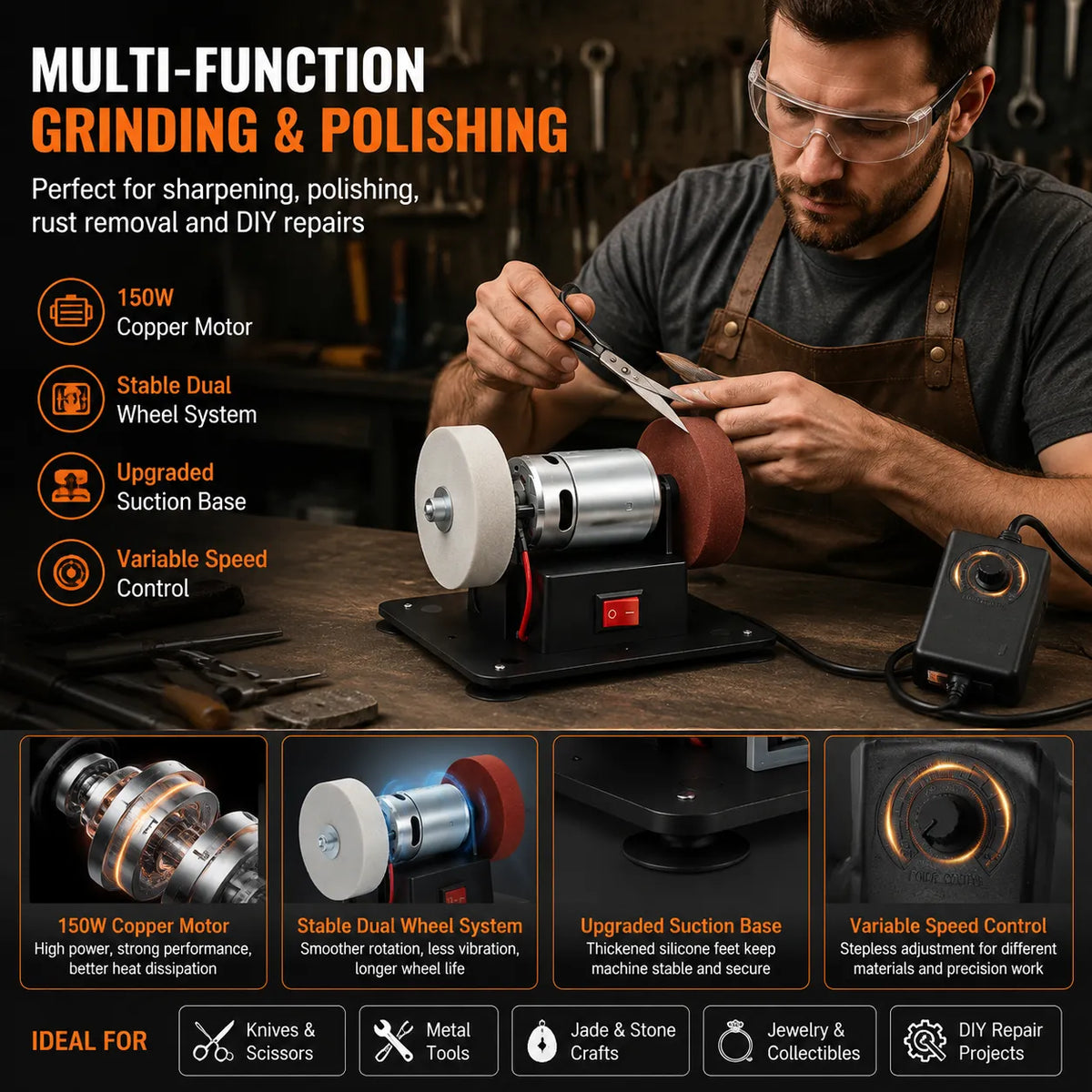 🔥Mini Bench Grinder with 2 Grinding Wheels