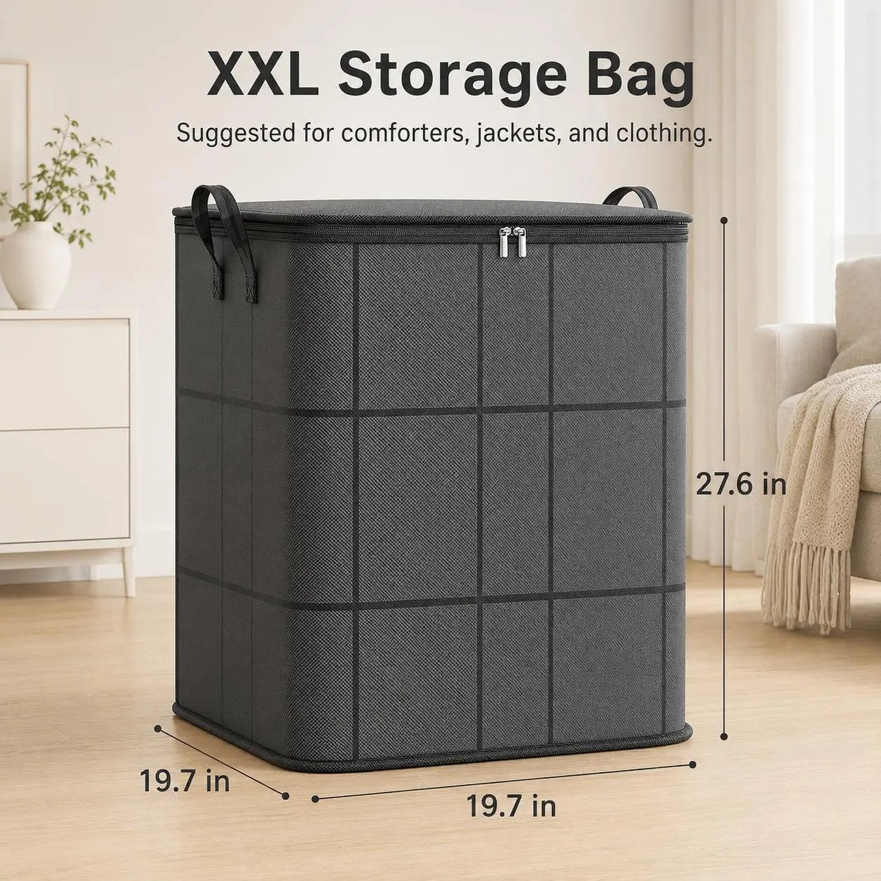 🔥Spacious Zippered Storage Bin📦 – Large Capacity Bag for Quilts, Blankets & Sweaters, Perfect for Moving Day & Closet Organization