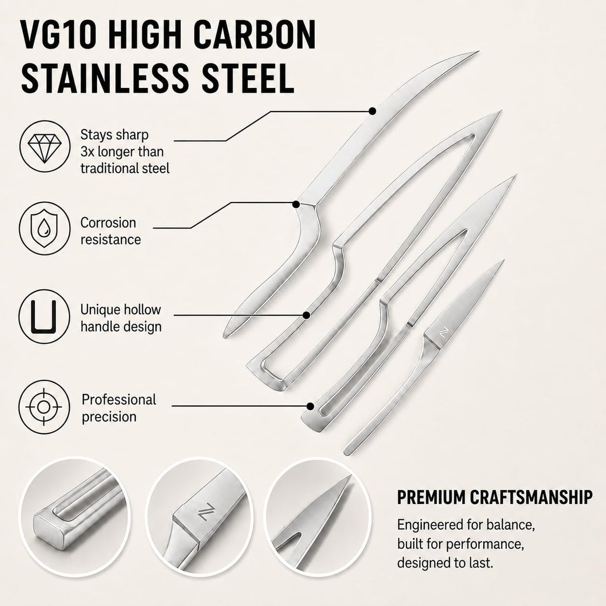 ✨Magnetic Kitchen Knife Set – 4 Piece High Carbon Stainless Steel Kitchen Knives🔪