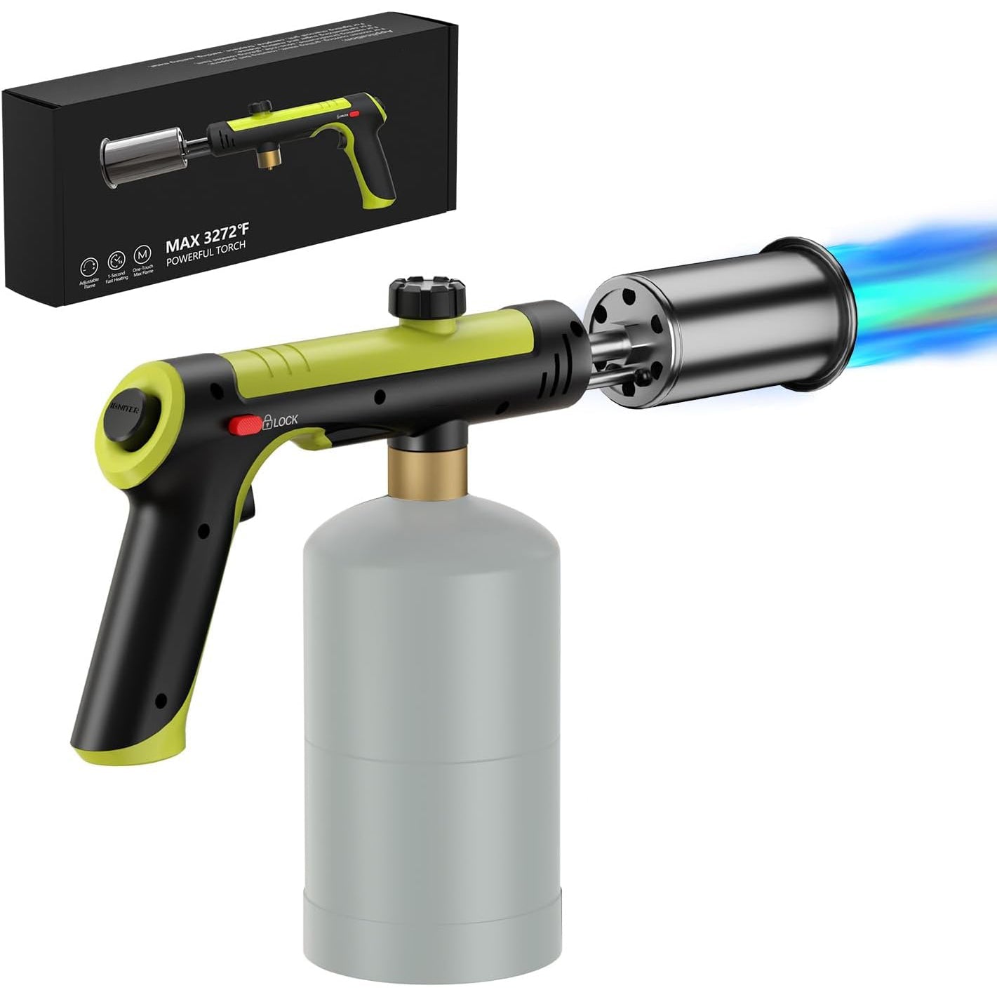 ✨Propane Torch – 1800°C Max Flame, One‑Button Ignition, Adjustable Heat, UL147 Safety Lock