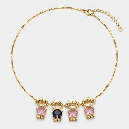 🔥Brass Custom Heart Birthstone Necklace With 1-6 Family Charms