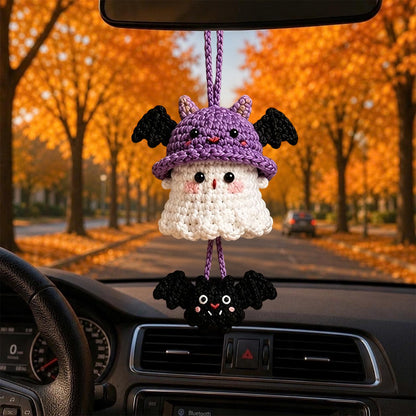 🎖️Halloween 2026 Crochet Ghost Car Charm, Handmade Mirror Accessory