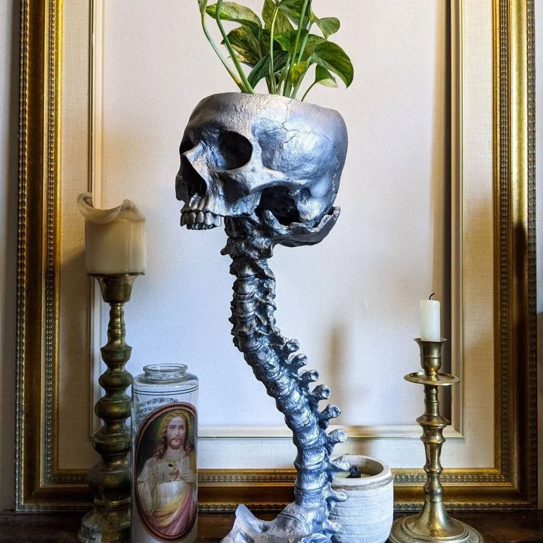 🎖️Resin Skull Planter Pot Gothic Home Decor Realistic Skull Shape Flower Pot